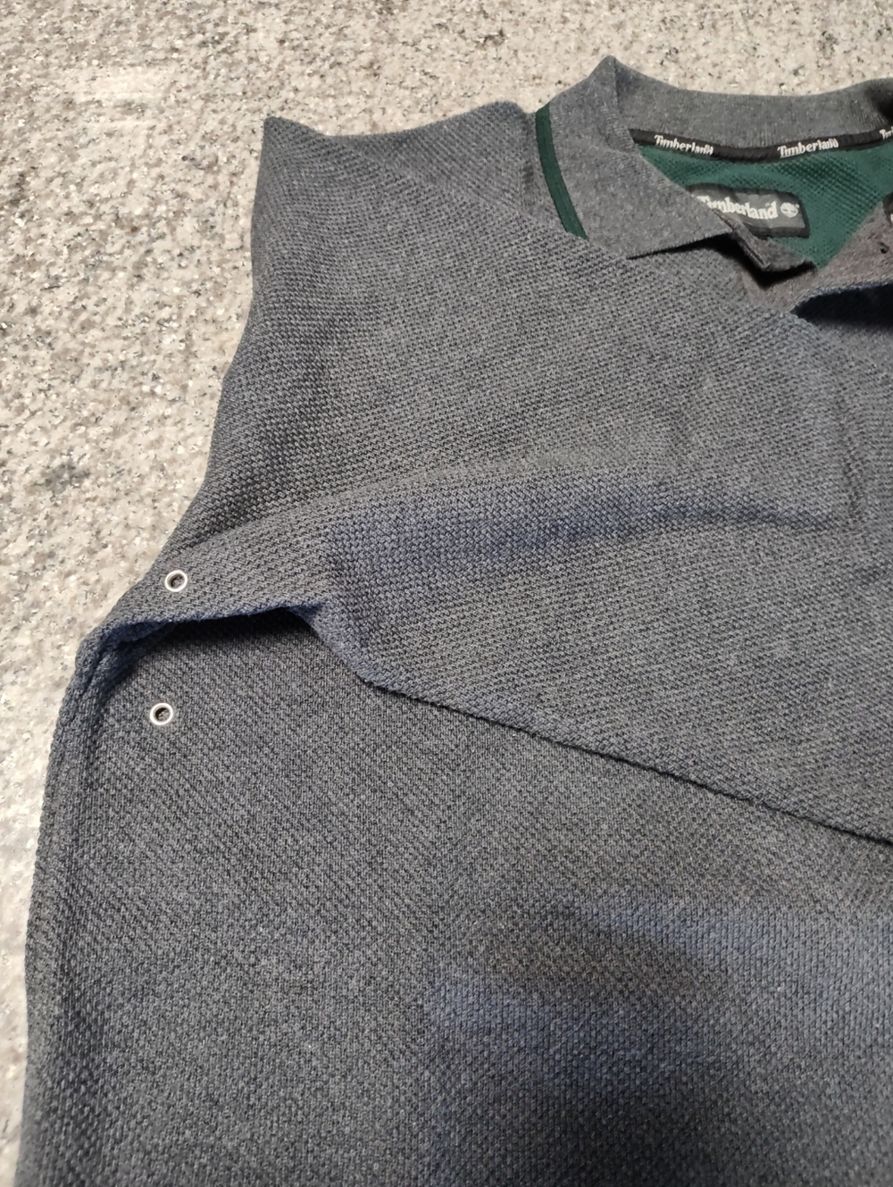 Vintage Timberland Men's Gray Collared Knit Sweater w Green Trim L